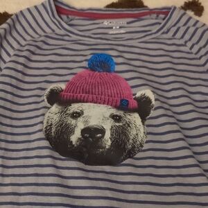 Columbia Blue Striped Tee with Bear Graphic and Pink Hat